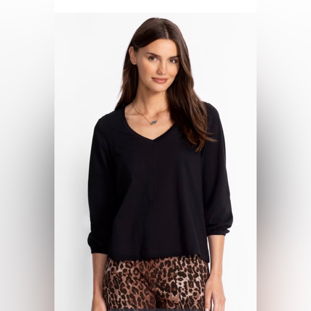 Johnny Was Crochet V-neck blouse.  Black Size XS  NWT